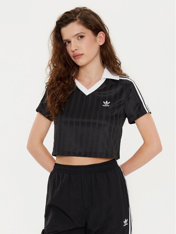 adidas Тишърт adicolor Football Jacquard JD2606 Черен Slim Fit