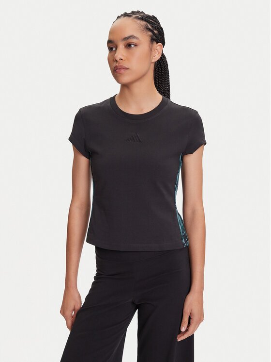 adidas Тишърт Animal Print 3-Stripes JM1850 Черен Slim Fit