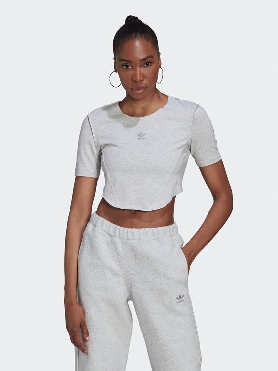 adidas Тишърт Crop Loungewear HL9130 Сив Regular Fit