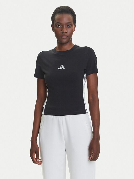 adidas Тишърт Essentials 3-Stripes JC8325 Черен Slim Fit