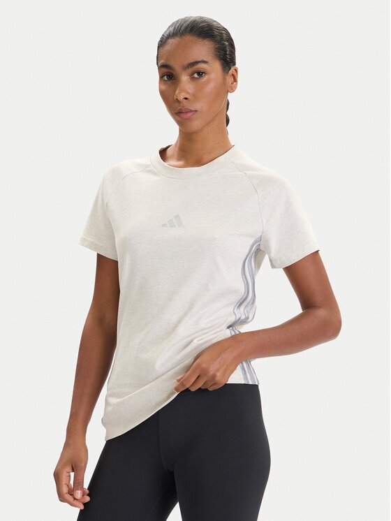 adidas Тишърт Holiday 3-Stripes JM1880 Бежов Slim Fit