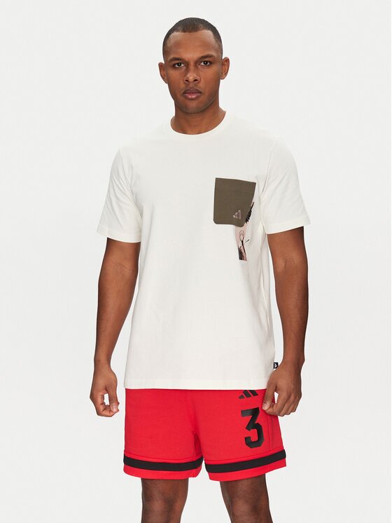 adidas Тишърт Lens Elevated Pocket Graphic JJ3928 Бял Loose Fit