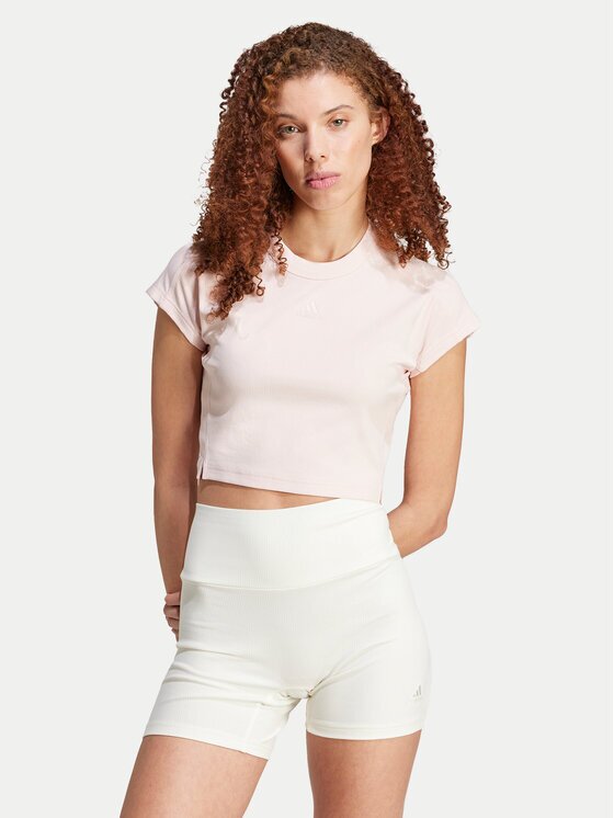 adidas Тишърт Lounge IY6741 Розов Slim Fit