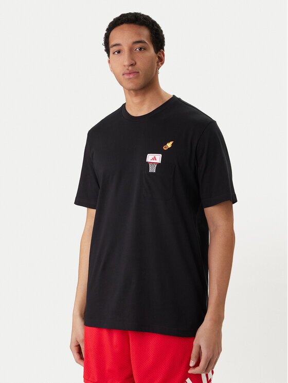 adidas Тишърт Mini Embroidery Basketball Graphic KB2526 Черен Regular Fit