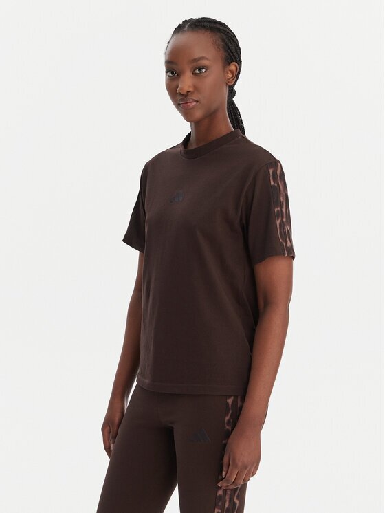 adidas Тишърт Seasonal Essentials Leopard Print KE8830 Кафяв Regular Fit