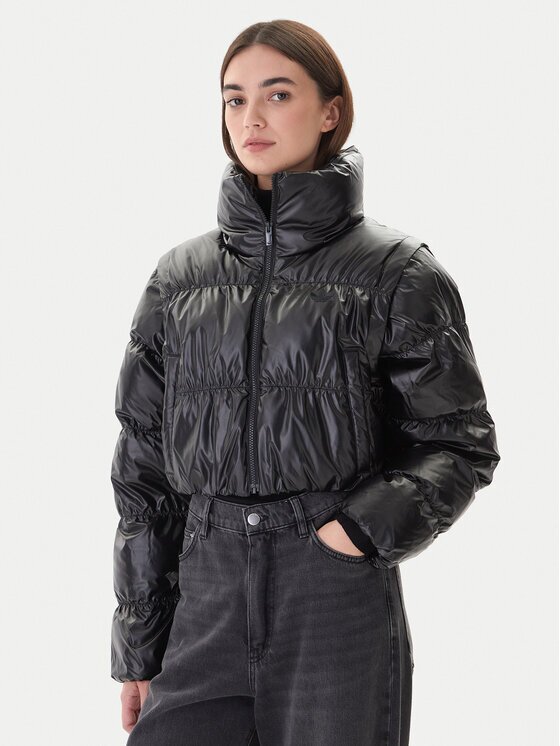 adidas Зимно яке Essentials Glossy 2-In-1 JX2988 Черен Loose Fit