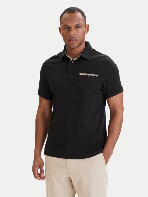 Barbour Тениска с яка и копчета Premium Corpatch MML1496BK31 Черен Tailored Fit