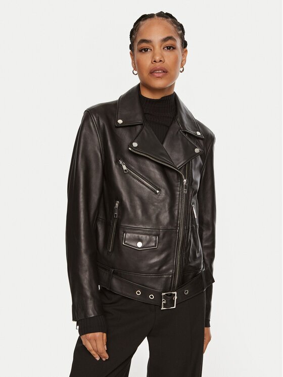 BOSS Кожено яке Safiyana 50518257 Oversize