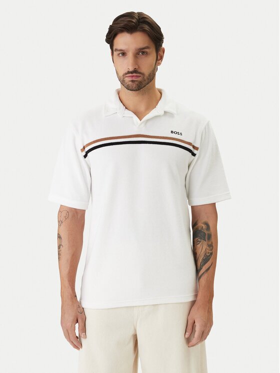 BOSS Тениска с яка и копчета Iconic 50561186 Regular Fit
