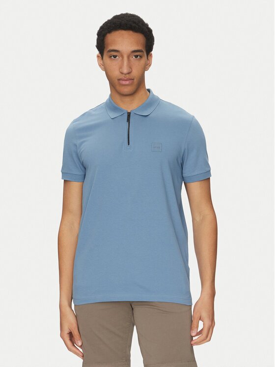 BOSS Тениска с яка и копчета Passerzip 50537507 Slim Fit