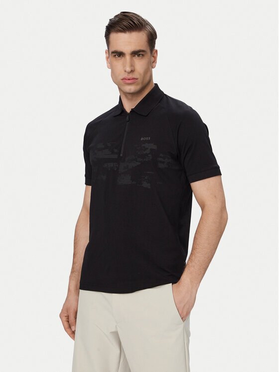 BOSS Тениска с яка и копчета Pl Globe Pattern 50559010 Regular Fit