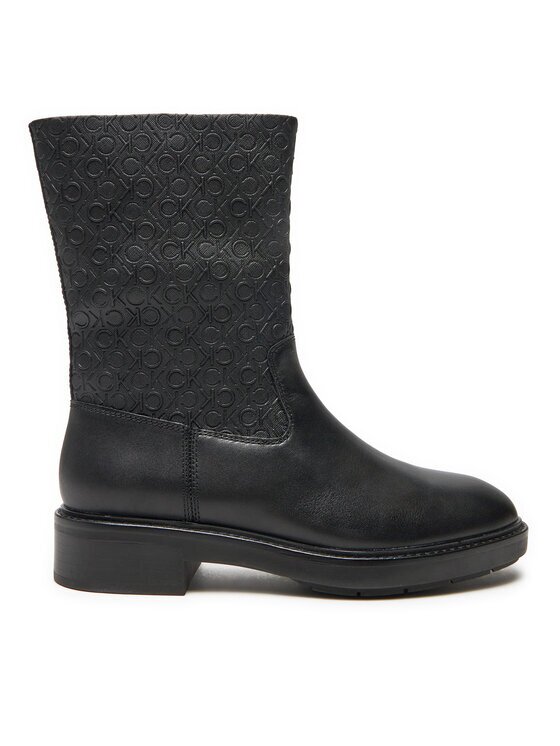 CALVIN KLEIN Боти Flat Ankle Boot Mono Mix HW0HW02195 Черен