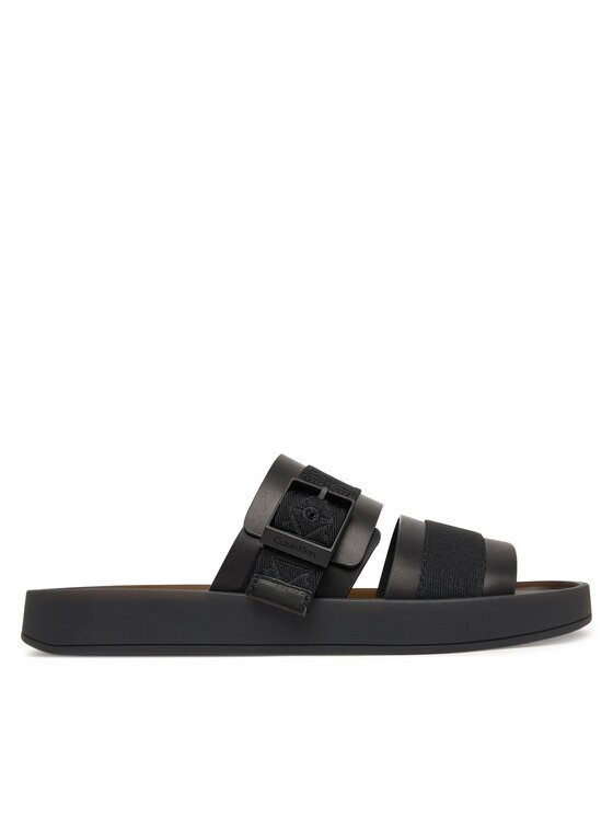 CALVIN KLEIN Чехли Ergon Buckle Sandal Wb Lth Aop HM0HM02096 Черен
