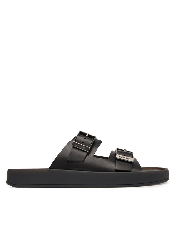 CALVIN KLEIN Чехли Ergon Double Bar Sandal Lth HM0HM02097 Черен