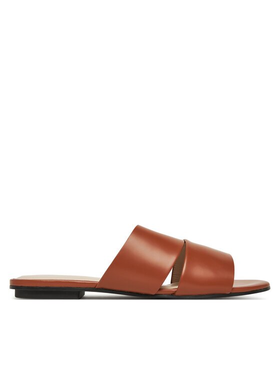 CALVIN KLEIN Чехли Flat Slide - Lth 2 Straps HW0HW02365 Кафяв