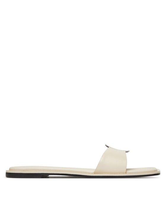 CALVIN KLEIN Чехли Flat Slide W/Ck Hw Big - Lth HW0HW02482 Екрю
