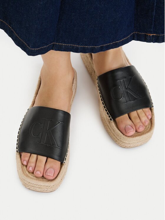 CALVIN KLEIN Чехли Flatf Espa Mule Lth Mg HW0HW03027 Черен