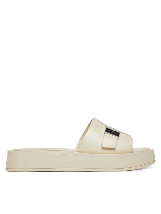 CALVIN KLEIN Чехли Flatform Slide W/Ck Hw - Lth HW0HW02368 Екрю