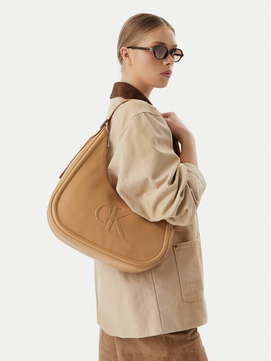 CALVIN KLEIN Дамска чанта Bold Ck Crescent LV04F3427G Бежов