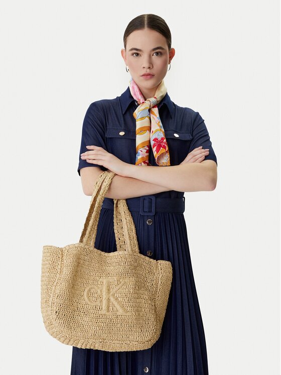 CALVIN KLEIN Дамска чанта Bold Ck Raffia Medium Tote LV04F3447G