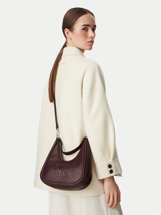 CALVIN KLEIN Дамска чанта Bold Ck Small Crescent Bag LV04F3561G Бордо
