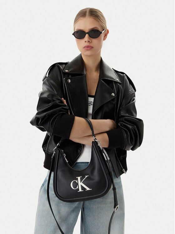 CALVIN KLEIN Дамска чанта Bold Ck Small Crescent LV04F3561G Черен