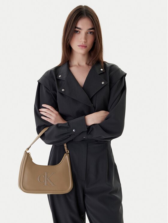 CALVIN KLEIN Дамска чанта Bold Ck Small Shoulder Bag LV04F3230G Бежов