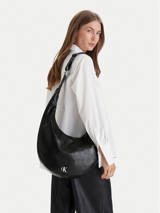 CALVIN KLEIN Дамска чанта Buckle Convertible Hobo Bag LV04F3446G Черен