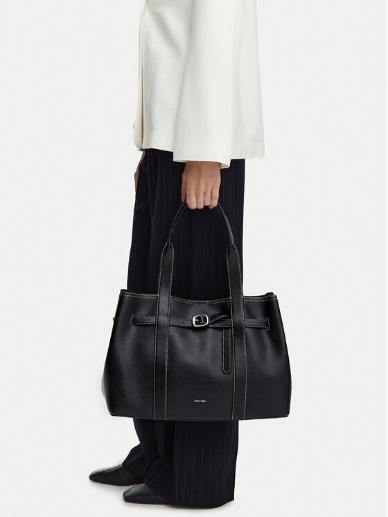 CALVIN KLEIN Дамска чанта Buckle Medium Work Tote LV04F3549G Черен
