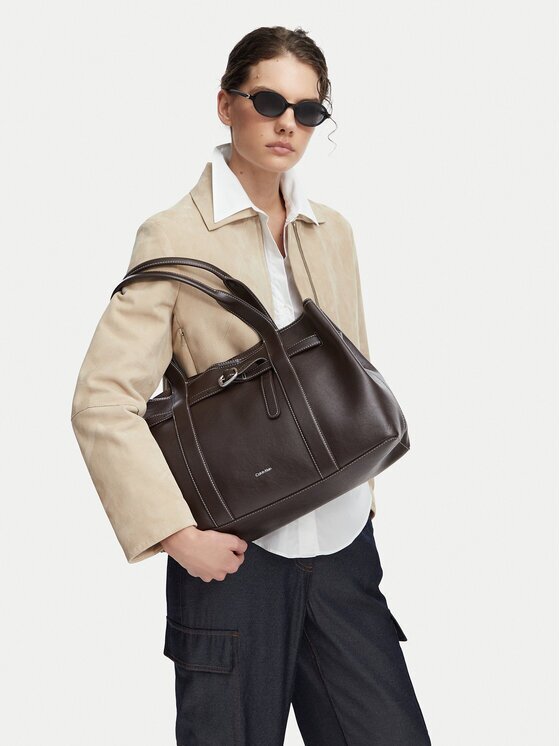 CALVIN KLEIN Дамска чанта Buckle Medium Work Tote LV04F3549G Кафяв