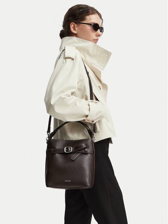 CALVIN KLEIN Дамска чанта Buckle Mini Bucket Crossbody LV04F3550G Кафяв