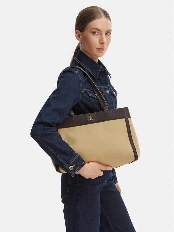 CALVIN KLEIN Дамска чанта Ck Canvas Medium Tote LV04F3503G Бежов