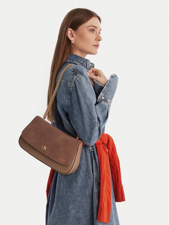 CALVIN KLEIN Дамска чанта Ck Conv Chain Brushed Medium Bag LV04F3407G Бежов