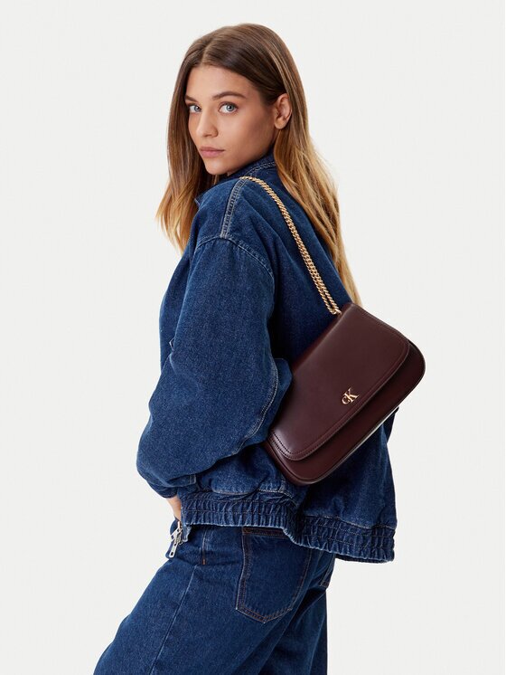 CALVIN KLEIN Дамска чанта Ck Convertible Chain Medium Bag LV04F3171G Бордо