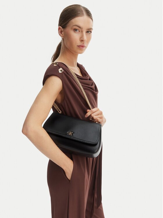 CALVIN KLEIN Дамска чанта Ck Convertible Chain Medium Bag LV04F3171G Черен