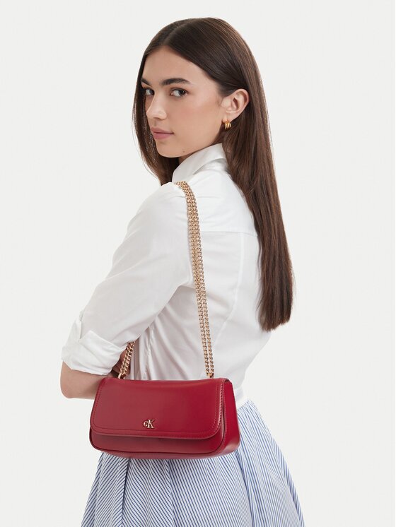 CALVIN KLEIN Дамска чанта Ck Convertible Chain Small Bag LV04F3172G Червен