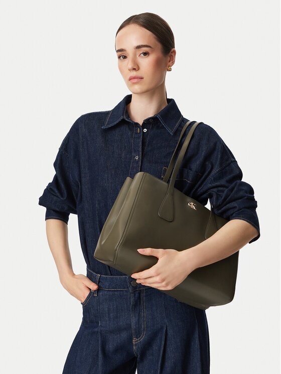 CALVIN KLEIN Дамска чанта Ck Medium Work Tote LV04F3442G Зелен