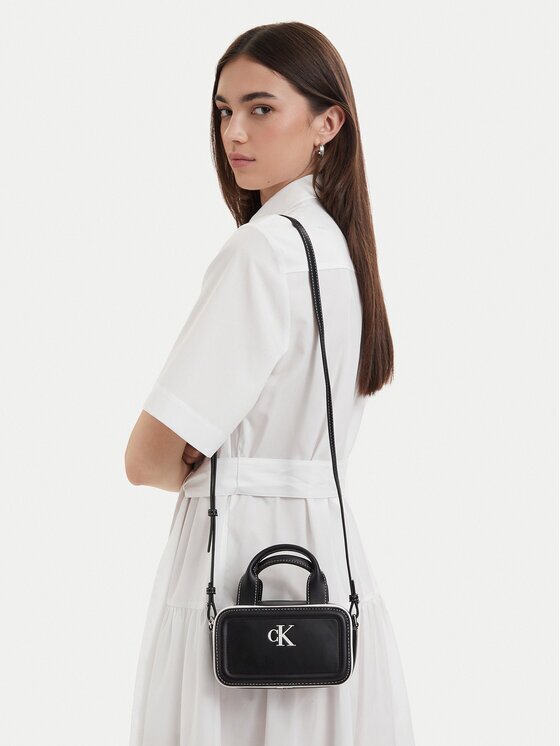 CALVIN KLEIN Дамска чанта Contrast Ck Mini Bauletto Bag LV04F1257G Черен