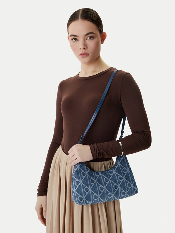 CALVIN KLEIN Дамска чанта Emblem Aop Denim Shoulder Bag LV04F3431G Син
