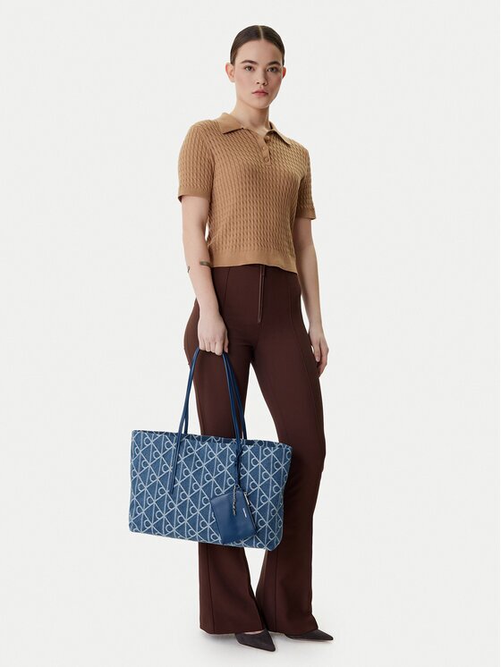 CALVIN KLEIN Дамска чанта Emblem Aop Denim Tote W/ Pouch LV04F3428G Син