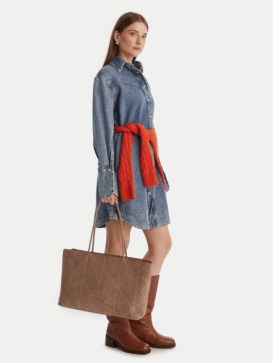 CALVIN KLEIN Дамска чанта Emblem Aop Embossed Suede Tote LV04F3334G Бежов