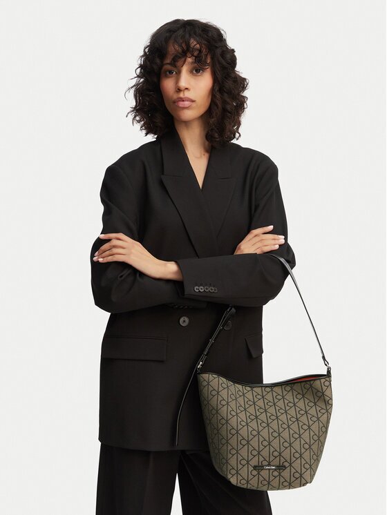 CALVIN KLEIN Дамска чанта Emblem Aop Jacquard Tote W/Pouch LV04F3535G Каки