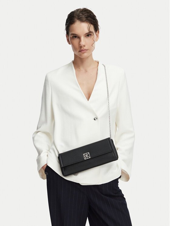 CALVIN KLEIN Дамска чанта Emblem Hw Pebble Clutch LV04F3740G Черен