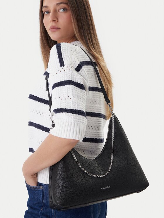 CALVIN KLEIN Дамска чанта Emblem Hw Pebble Shoulder Bag LV04F3495G Черен