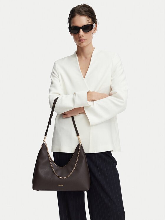 CALVIN KLEIN Дамска чанта Emblem Hw Pebble Shoulder Bag LV04F3495G Тъмнокафяв