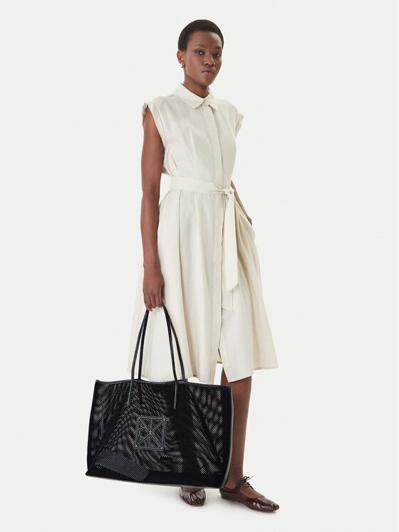 CALVIN KLEIN Дамска чанта Emblem Mesh Xl Tote LV04F3422G Черен