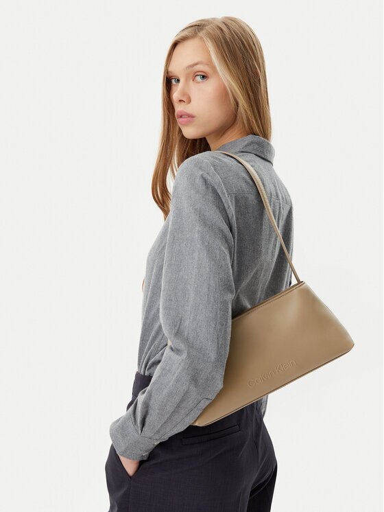CALVIN KLEIN Дамска чанта Embossed Logo Shoulder Bag K60K612550 Бежов