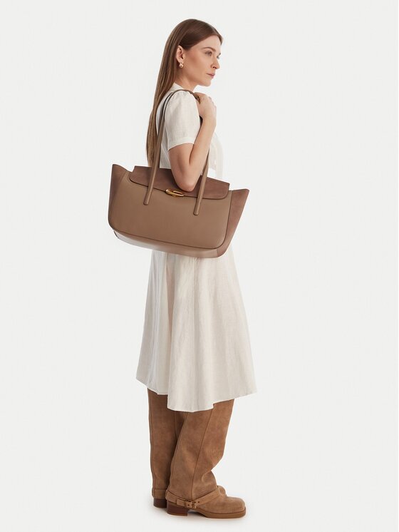 CALVIN KLEIN Дамска чанта Hardware Brushed Flap Tote Bag LV04F3336G Бежов