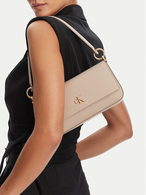 CALVIN KLEIN Дамска чанта Minimal Monogram Shoulder Pouch LV04K3161G Бежов