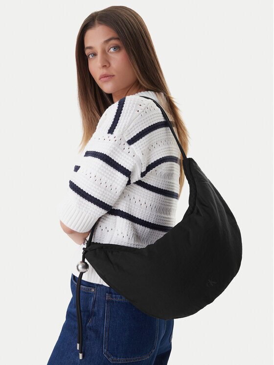 CALVIN KLEIN Дамска чанта Nylon Cord Small Hobo Bag LV04F3382G Черен
